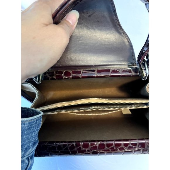 Vintage 1940's Burgundy Red Crocodile Box Purse With Handle - Picture 6 of 7